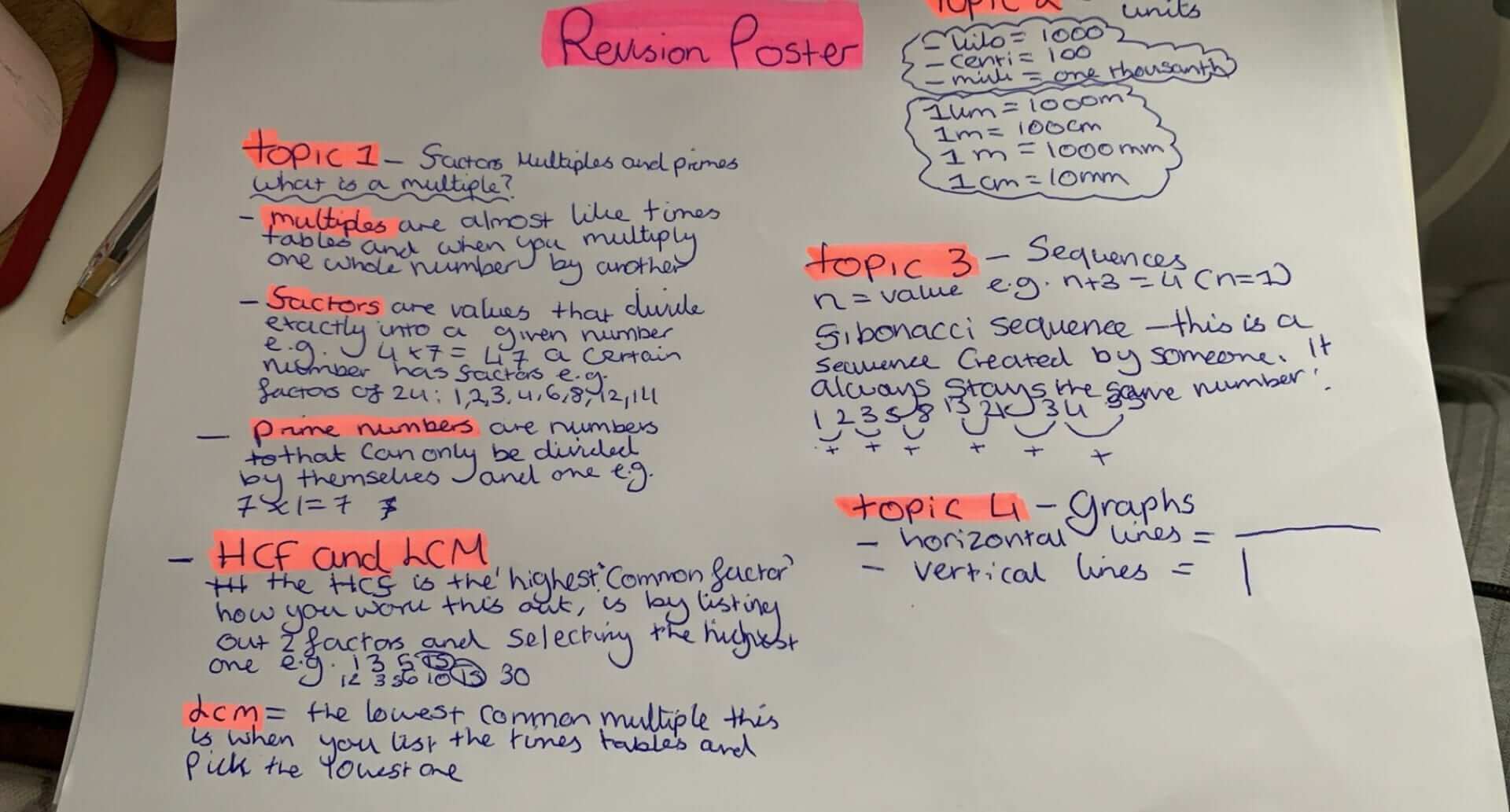 Year 7 And 8 Maths Revision Posters Queenswood